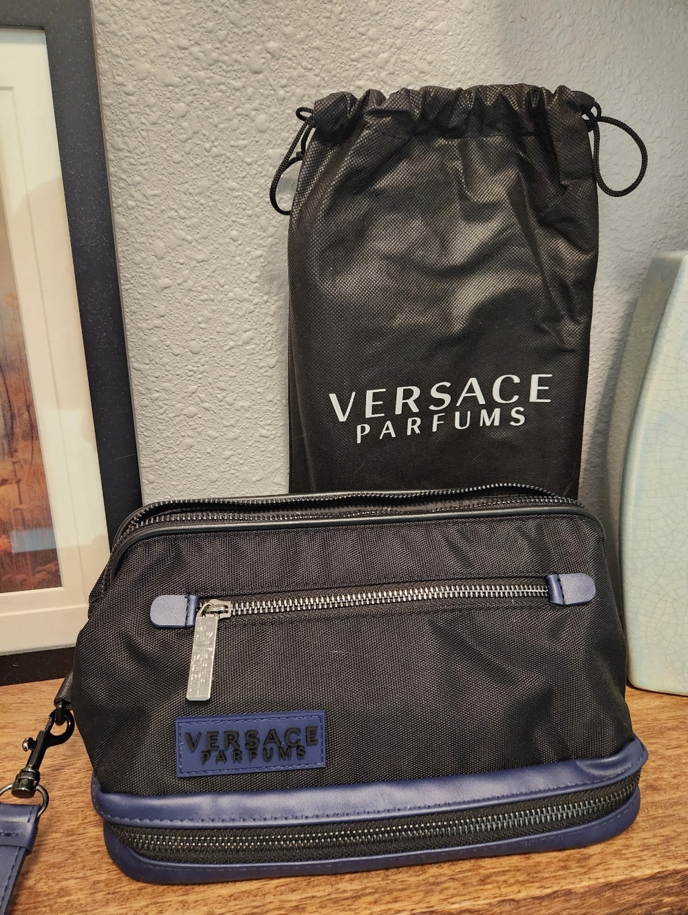 Versace Parfums Men's Black and Navy Toiletry Bag Collapsible 10x5.5x5.5 New